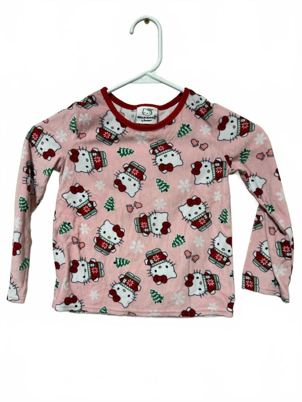 Hello Kitty Sanrio Girls Pajama Top Pink Fleece Holiday Size XS 4/5